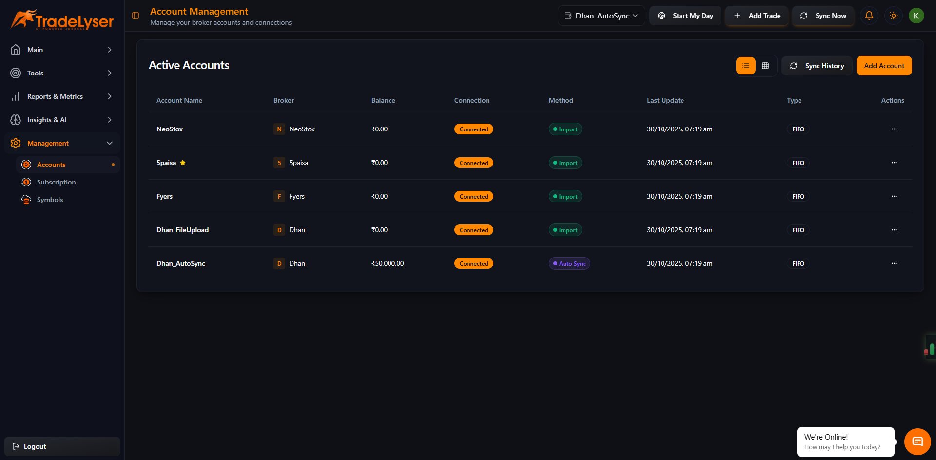 Screenshot: Multiple accounts view