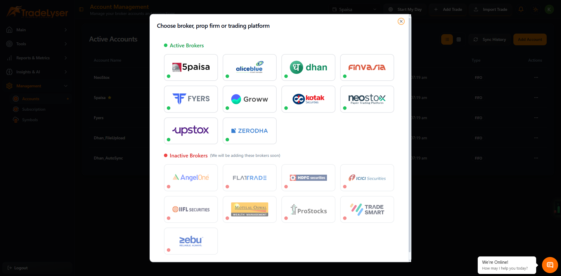 Screenshot: Broker selection screen