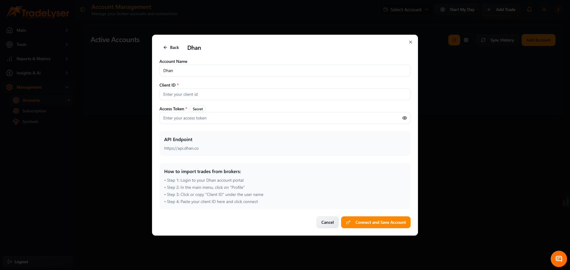 Screenshot: Successfully connected account