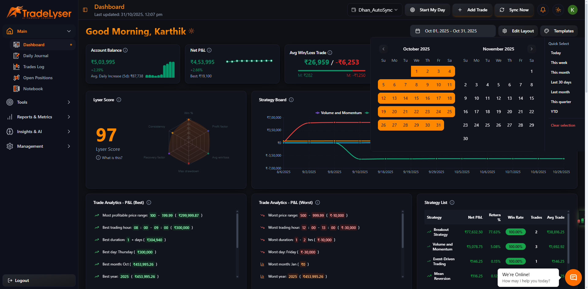 Screenshot: Date picker opened
