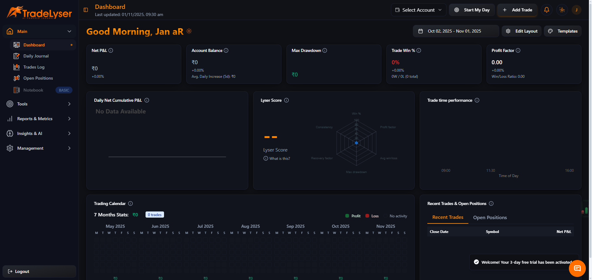 Screenshot: Trial badge in header