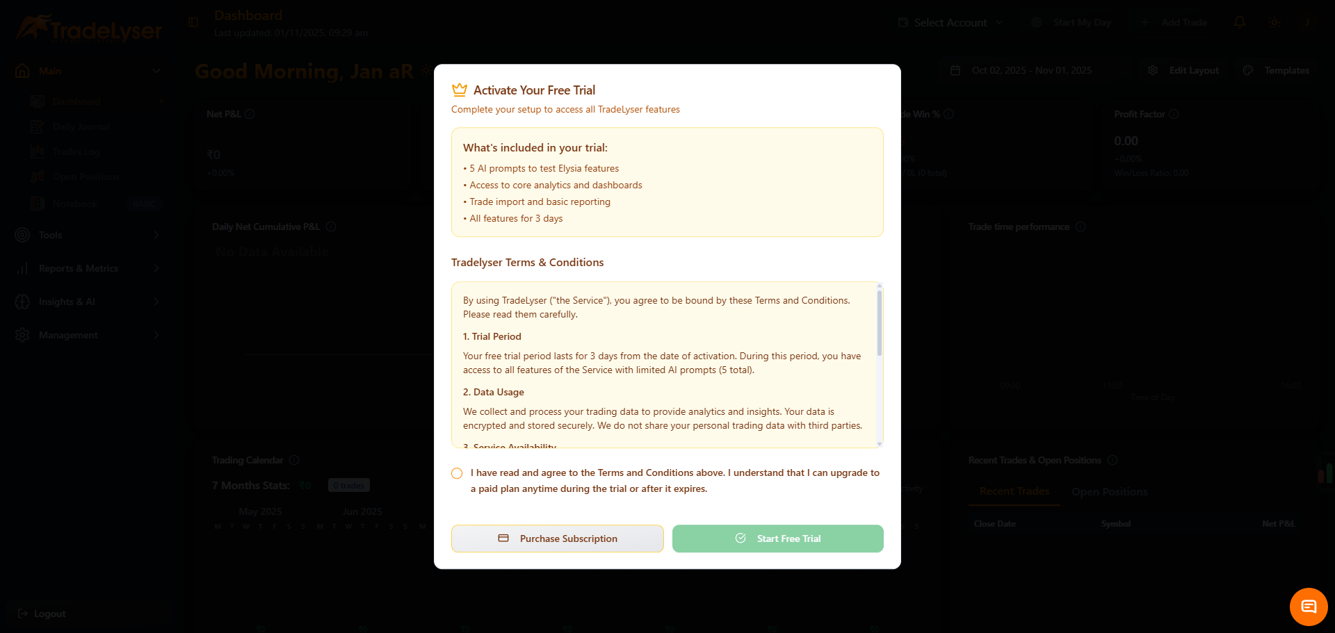 Screenshot: Trial badge in header