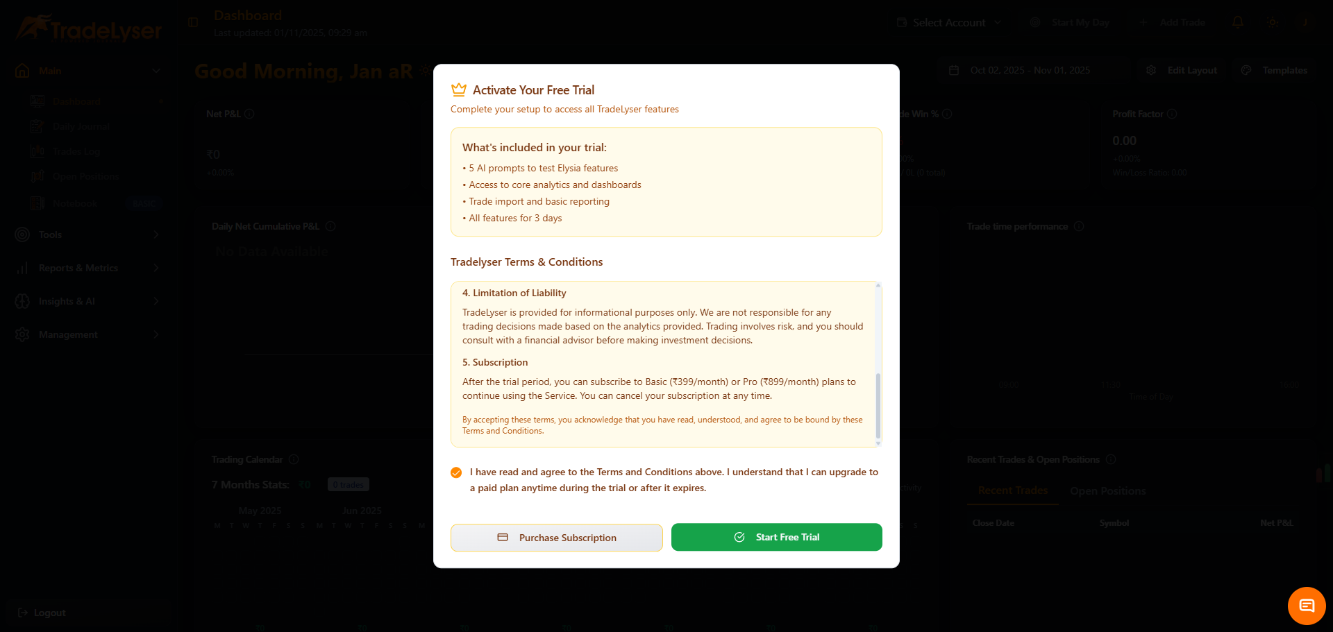 Screenshot: Trial badge in header